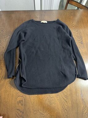 Michael Kors Black Crewneck Knit Sweater with Side Zips